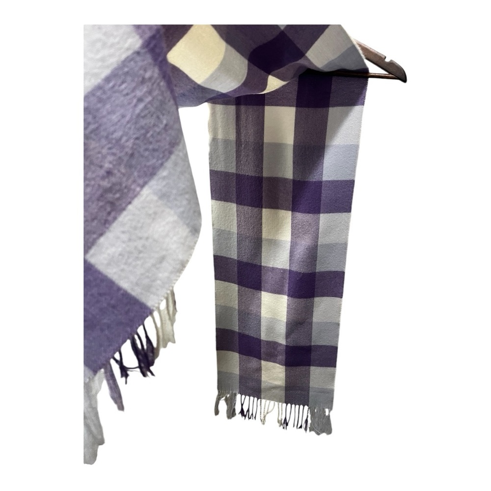 ITALY DESIGN 100% CASHMERE LAVENDER PURPLE WHITE PLAID FRINGE SCARF - Picture 5 of 10